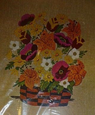 Vogart Creative Stitchery Kit 886a Crewel A Floral Basket Vtg 1975 16 X 20