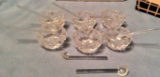 Set of 6 Vintage Glass Salt Dips with Glass Spoons 2