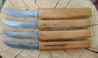 Vintage Japanese Samurai Sword Katana Style Set of 4 Knives 1950s - 60s CherryWood 7