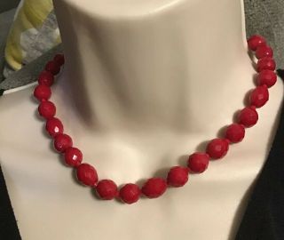 Red Glass Beaded Vintage Estate Necklace 15 Inches