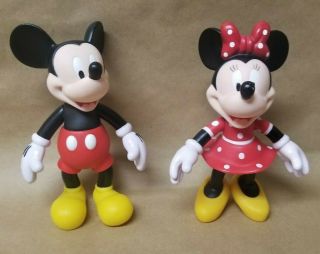 Vintage Disney Mickey And Minnie Mouse Hard Plastic Figure 7 "