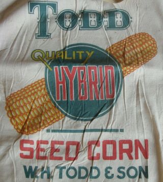 Vintage Todd Hybrid Seed Corn Cloth Sack Bag W.  H.  Todd & Son Indiana Farm Sign