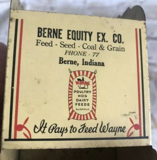 Vintage Tin/Metal Match Stick Holder Wayne Poultry Hog Dairy Feeds Advertising 7