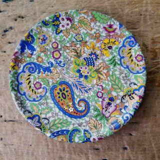 Rare Vintage Wade Heath Colorful Paisley Chintz 6 " Round Tea Tile Pot Rest Plate