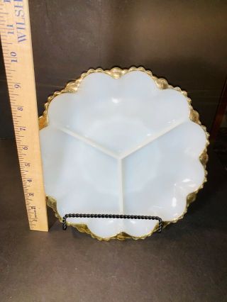 Vintage White Milk Glass Divided Serving Platter Relish Plate Dish Gold Trim box 4