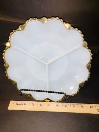 Vintage White Milk Glass Divided Serving Platter Relish Plate Dish Gold Trim box 5