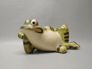 Vintage Brush Mccoy Pottery Frog Garden Statue Laying Relaxing Planter