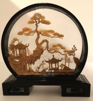 Vintage Japanese Hand Carved Temple Trees In The Glass Boxcollectable Home Decor
