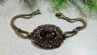Vintage/antique Art Deco/nouveau Gorgeous Amethyst Rhinestone Chain Bracelet