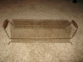 Vintage Metal Wire Record Rack Stand Holder 60 Slots For Lp’s & 45s Wood Handles