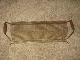 Vintage Metal Wire Record Rack Stand Holder 60 Slots for LP’s & 45s Wood Handles 3