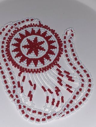 Vintage Native American Handmade Necklace Seed Bead Star Medallion 19in