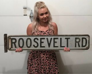Vintage Retired Double Sided Street Sign Roosevelt Road / City Street / Oil
