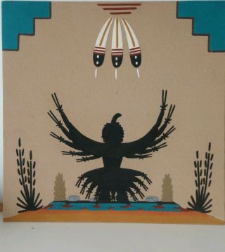 Vintage Native American Indian Navajo Sand Art Signed Watchma Eagle Dancer Nm