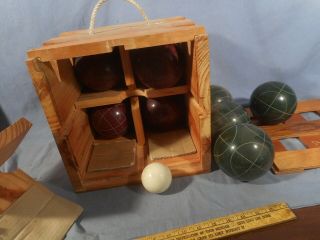 Vintage Old School Sport Bocce Ball Set Complete & Pallino Ball W/wood Carrier