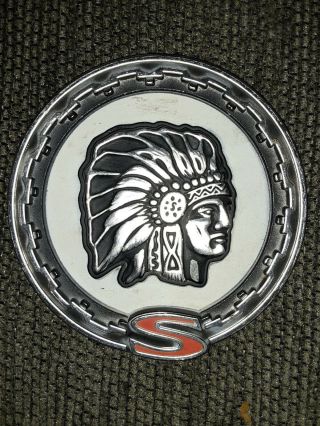 Metal Car Or Motorcycle Emblem With Indian Chief And A Red Letter S?? Vintage