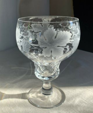 Val St Lambert " Vignes " Vintage French Crystal Water Goblet.  5 1/2 " H.  1950s.
