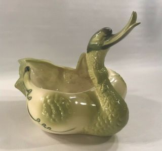 Vintage Hull USA 69 Art Pottery Figural Swan Flower Planter Vase Green Cream 2