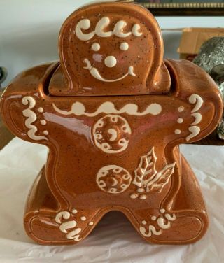 Gingerbread Man Ceramic Vintage Cookie Jar “the Cooks Bazzar” 10 1/2” Vintage
