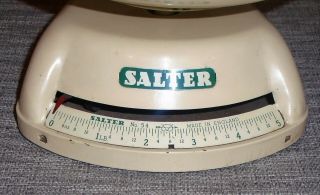 Great Vintage Set Cream & Green Salter Kitchen Weighing Scales With Enamel Pan 2