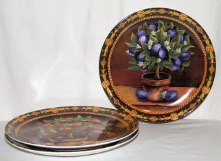 Vtg Set (3) T.  Limoges Porcelaine Fruit Decorative Plates Plum/lemon/peach Ex