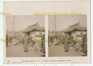 Stereoview Photo Card Shanghai Street Scene China Sunbeam Tours Vintage 1920s