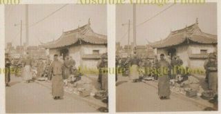 STEREOVIEW PHOTO CARD SHANGHAI STREET SCENE CHINA SUNBEAM TOURS VINTAGE 1920S 2