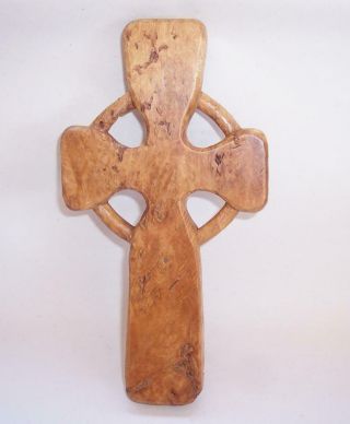 Vintage Isle Of Iona Hand Carved Wooden Celtic Cross By Jeff Minter - Wall Hung
