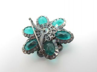 Green Cobalt Blue Glass Tear Drop Oval Rhinestone Flower Vintage Brooch Pin 2 