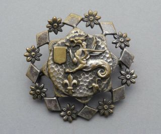 French Antique Brooch.  Chimera.  Art Nouveau.  Fleur de Lis.  France. 2