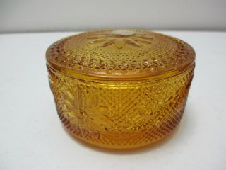 Vintage Tiara Glass For Indiana Glass Round Dish Trinket Box Sandwich Amber