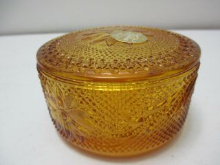 Vintage Tiara Glass for Indiana Glass Round Dish Trinket Box Sandwich Amber 2
