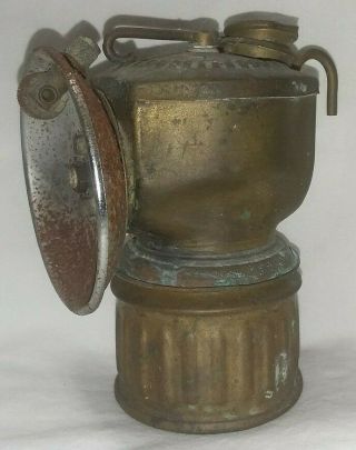 Vintage Just Rite 4 " Carbide Coal Miners Hat Brass Lamp Made In Usa