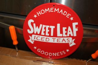 Sweet Leaf Iced Teas Tea Vintage Gas Oil Metal Embossed Sign