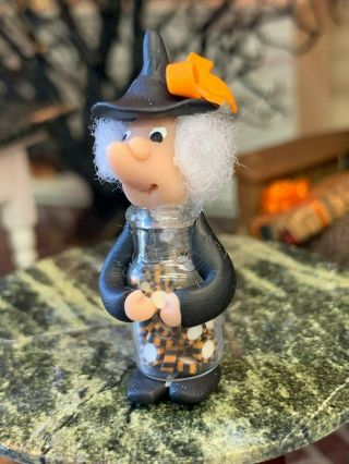 Vintage Miniature Dollhouse Artisan Halloween Sculpted Witch Glass Cookie Jar