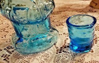 Vintage Blue Glass Whiskey Bottle Decanter with Cup Aqua Man Shaped Bottle 2
