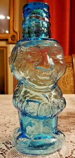 Vintage Blue Glass Whiskey Bottle Decanter with Cup Aqua Man Shaped Bottle 5