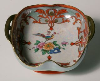 Vintage Art Deco Noritake Pedestal Bowl - Iridescent With Bird And Deco Flowers