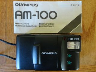 Vintage Olympus Am - 100 Point And Shoot 35mm 1:3,  5 Camera W/ Instructions & Case
