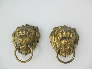 Vintage Brass Lion Head Loop Handle Pull Antique Old Clock Drawer Hardware Tie