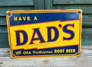 Vintage Dads Rootbeer Porcelain Pump Plate Sign