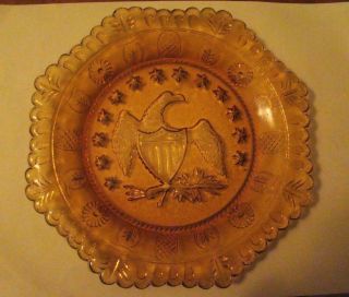 Vintage Indiana Glass Amber Plate 8 " Octagon Eagle & 13 Stars Near
