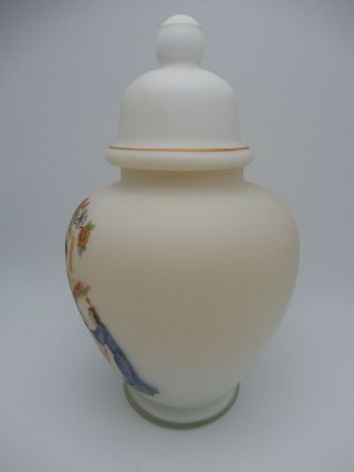 Vintage Fenton Satin Glass Opaque White Asian Scene Ginger Jar 5