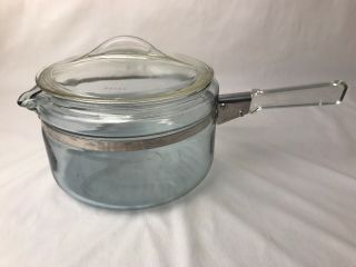 Vintage Pyrex Flameware Blue Tint Saucepan Pot W/ Lid Model 7324 - B 1 1/2 Quart
