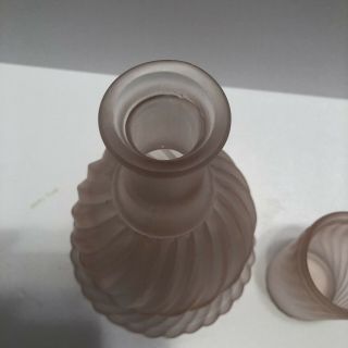 Pink Satin Swirl Glass 3 Piece Beside Water Decanter Tumbler Saucer Set Frosted 5