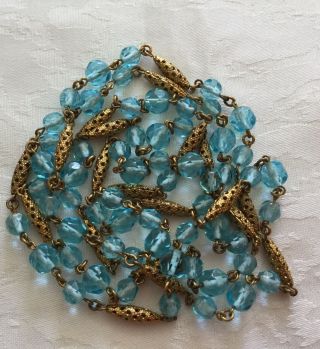 Vintage Art Deco Long Czech Filigree/ Turquoise Blue Glass Necklace c1930’s 2