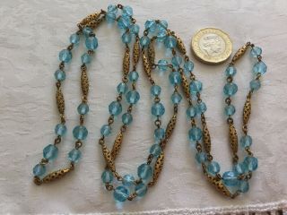 Vintage Art Deco Long Czech Filigree/ Turquoise Blue Glass Necklace c1930’s 5