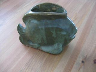 Vintage Pottery Sun Fish Planter Vase Mottled Green Dryden?