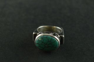 Vintage Sterling Silver Turquoise Stone Square Dome Ring - 10g