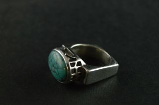 Vintage Sterling Silver Turquoise Stone Square Dome Ring - 10g 2